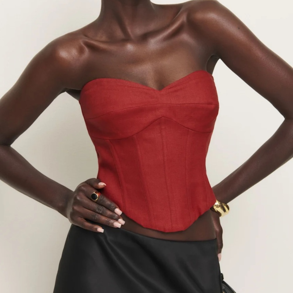 Reformation Red Strapless Crop Top